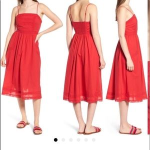 BP Red Dress with Lace Crochet Details Smocked Stretch Back Spaghetti Strap